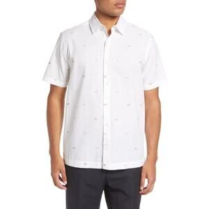 Ted Baker button up shirt Pruden Print linen cotton short sleeve beige